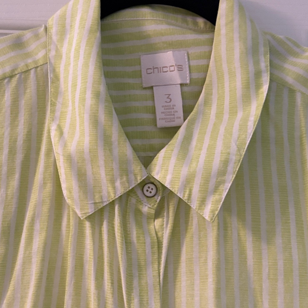 Chico's Light Green Striped Blouse